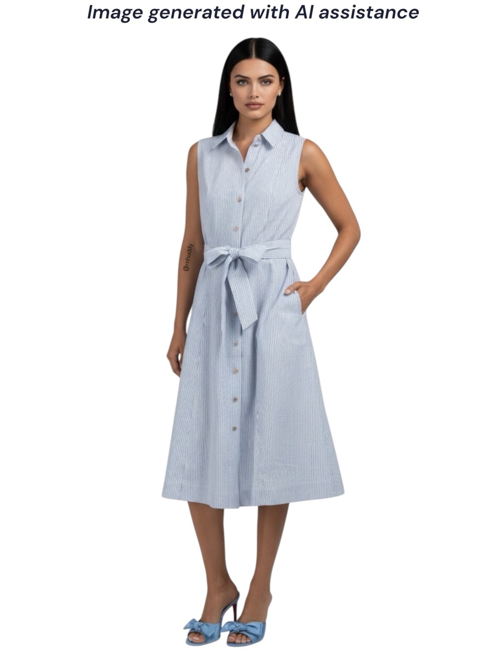 Anne Klein size 12 seersucker blue white midi shirt dress - Picture 16 of 16